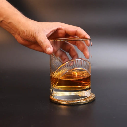 FC crystalcut handmade whiskey glass with gold rim - set of 2